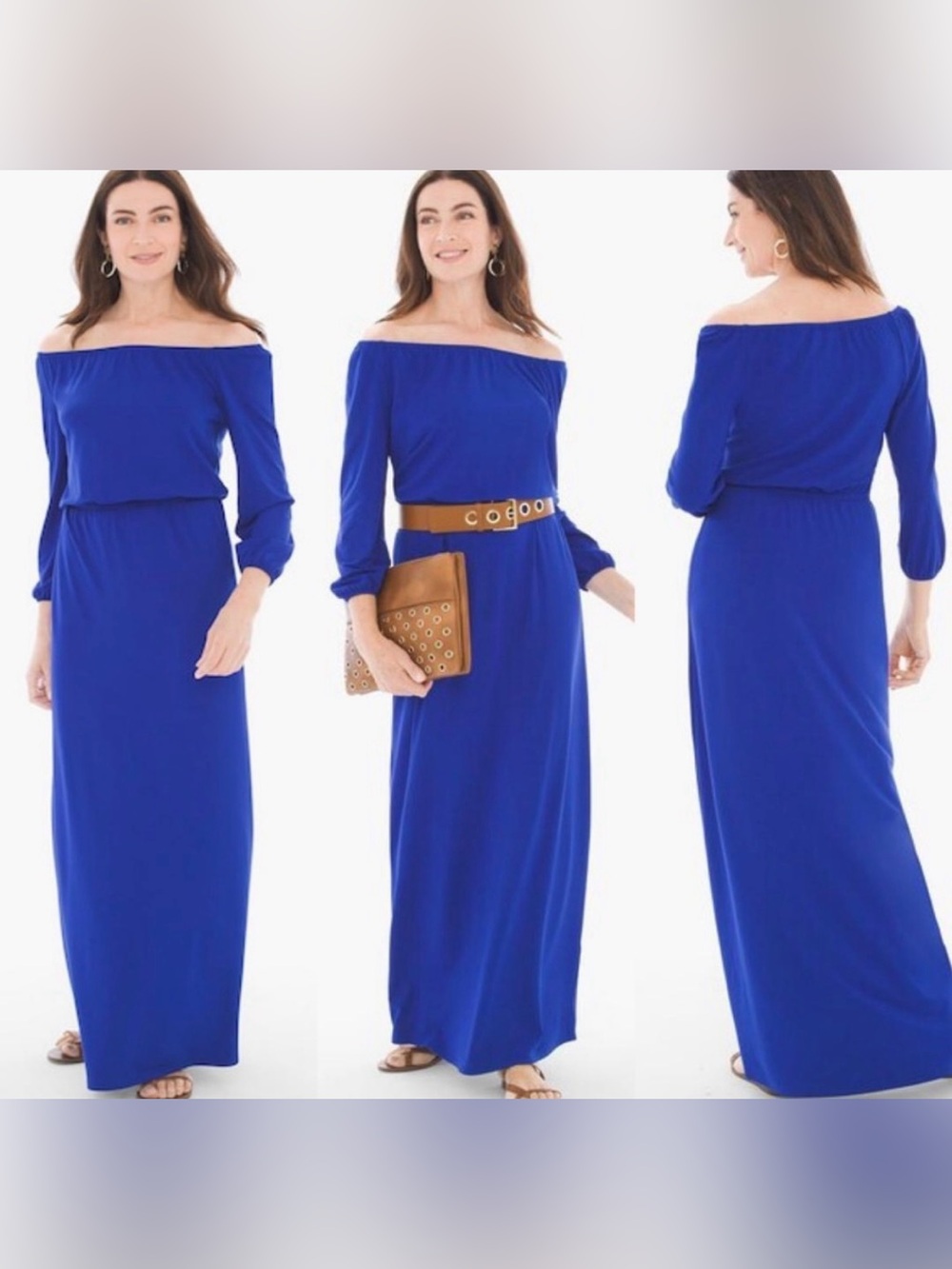 NWT CHICO'S SOLID ARTISAN BLUE PEASANT MAXI DRESS US SIZE 4